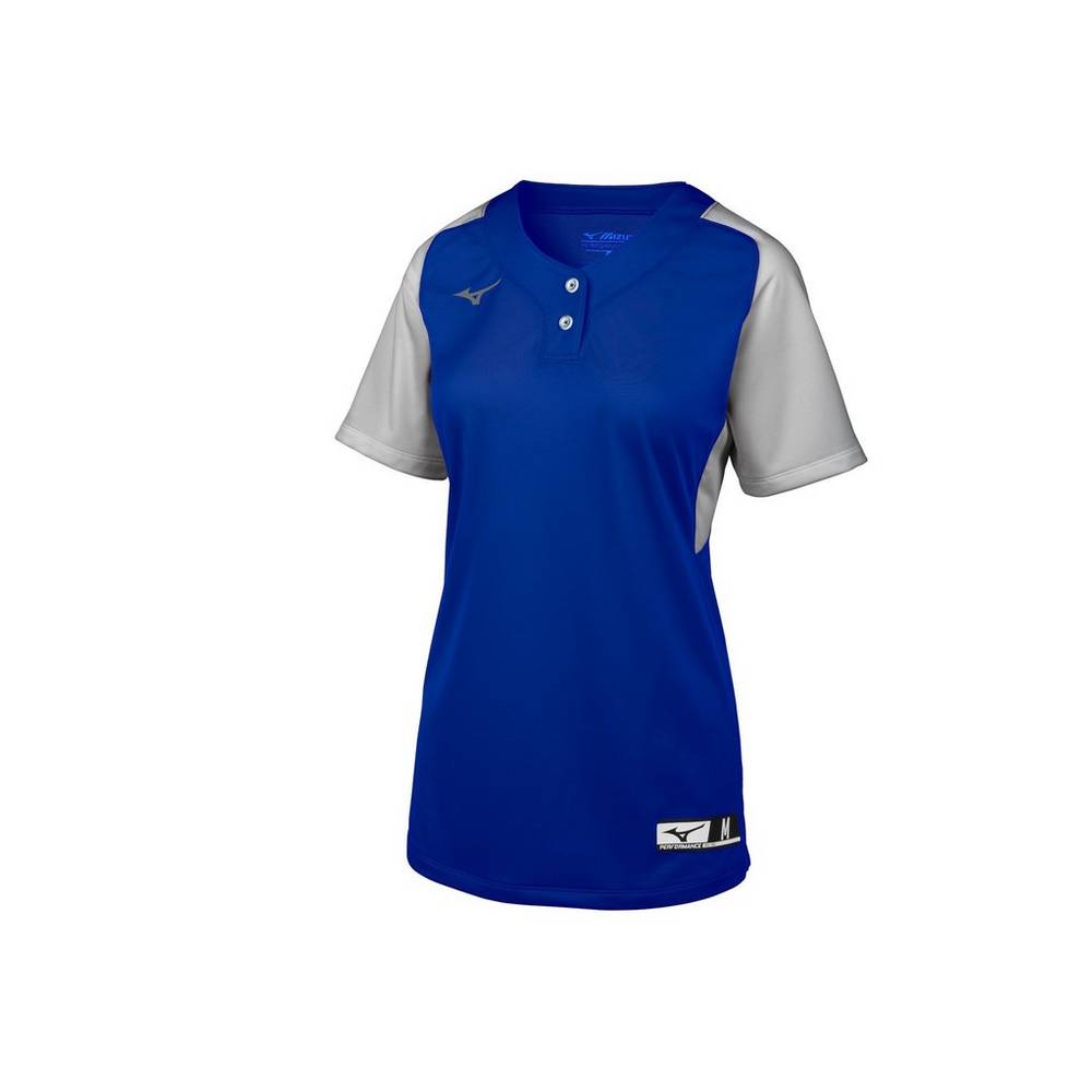 Womens Mizuno Aerolite 2-Button Softball Jersey Royal/Grey Philippines (TEYRWA549)